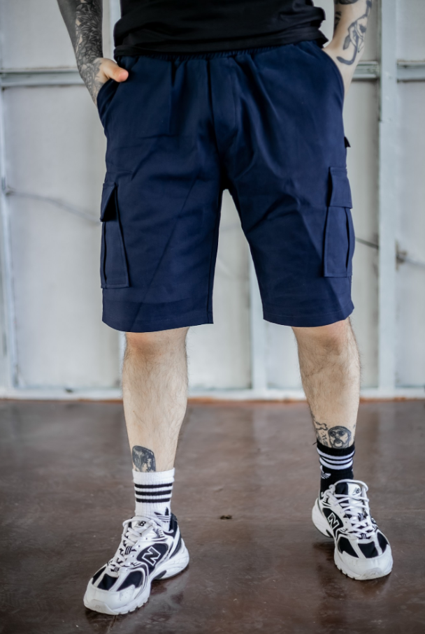 Зручні модні чоловічі шорти карго сині повсякденні з котону, фото 1