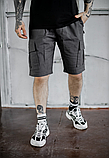 Модні комфортні сірі повсякденні шорти карго для міста з котону, фото 7
