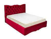 Мягкая двуспальная кровать велюровая MeBelle ZARURA 180 х 200 см с пуговицами, ярко-красный бордовый велюр