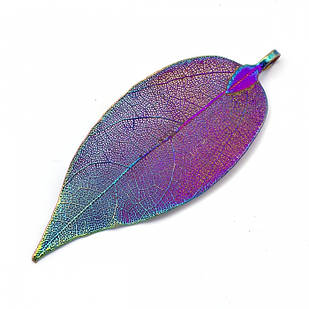 Кулон Натуральний Лист, Гальваника, Мульті колір, 50~80x20~35x1мм, Отвір 3×6мм, (1 шт.)