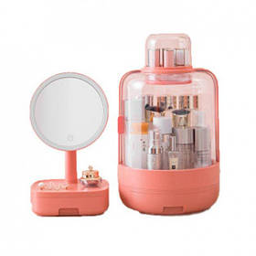 Органайзер для зберігання косметики RIAS 416 с LED дзеркалом для макіяжу 2в1 Pink (3_00404)