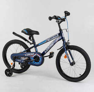 Дитячий велосипед Corso R-18451 діаметр коліс 18", страхувальні колеса, ручне гальмо та дзвіночок
