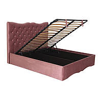 Ліжко з каретною стяжкою двоспальне MeBelle ZARURA 160х200 см м'яка велюрова, рожева троянда велюр