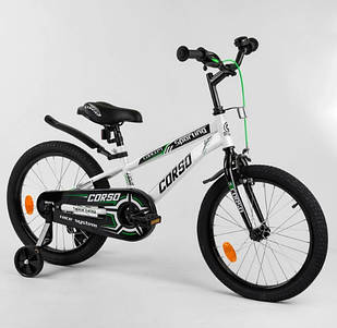 Дитячий велосипед Corso R-18578 діаметр коліс 18", страхувальні колеса, ручне гальмо та дзвіночок
