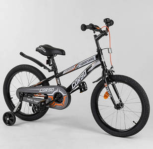 Дитячий велосипед Corso R-18264 діаметр коліс 18", страхувальні колеса, ручне гальмо та дзвіночок
