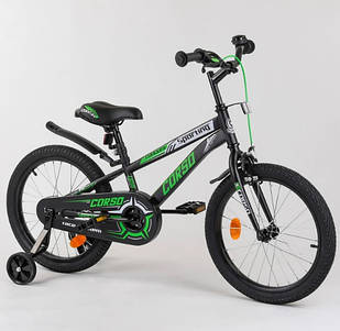 Дитячий велосипед Corso R-18153 діаметр коліс 18", страхувальні колеса, ручне гальмо та дзвіночок