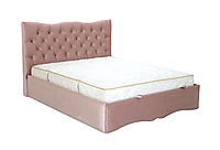 Кровать двуспальная велюровая с пуговицами MeBelle ZARURA 180х200 см, мягкое изголовье, светло-розовый велюр