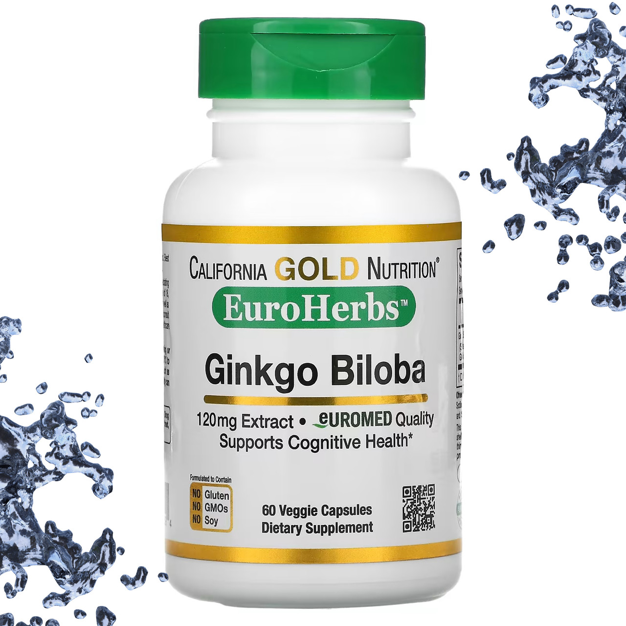 Гінкго Білоба California Gold Nutrition EuroHerbs Ginkgo Biloba 120 мг 60 вегетаріанських капсул