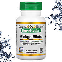 Гинкго Билоба California Gold Nutrition EuroHerbs Ginkgo Biloba 120 мг 60 вегетарианских капсул