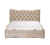 Кровать мягкая двухместная с пуговицами MeBelle ZARURA 180 х 200 см, светло-коричневый бежевый велюр