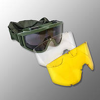 Тактическая маска-очки "Attack" (Олива) с поляризацией, стрелковые, баллистические, военные