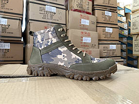 Чоловічі тактичні берці під форму для ЗСУ камуфляжні піксель олива натуральний нубук прошиті