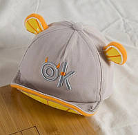Детская летняя кепка с ушками для мальчика, кепочка для малышей серая