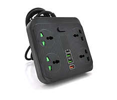 Сетевой фильтр TB-Т18, 4 розетки + 2 USB+ PD, 2 м, сечение 3х0,75мм, 3000W, Black, Box