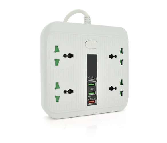 Сетевой фильтр TB-Т18, 4 розетки + 2 USB+ PD, 2 м, сечение 3х0,75мм, 3000W, White, Box