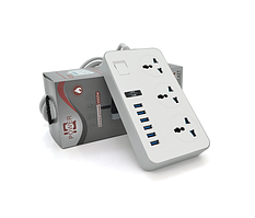 Сетевой фильтр ТВ-Т09, 3 розетки + 6 USB, 2 м, сечение 3х0,75мм, 3000W, White-grey, Box