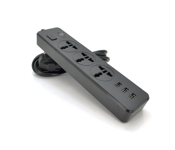 Сетевой фильтр ТВ-Т13, 3 розетки + 3 USB, 2 м, сечение 3х0,75мм, 2500W, Black, Box