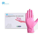 Рукавички одноразові (нітрил/вініл) рожеві М, фото 2