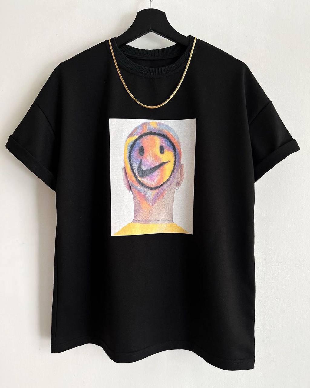 Футболка чоловіча чорна повсякденна з коротким рукавом брендова літо Old School Nike Smile (Найк ), фото 1