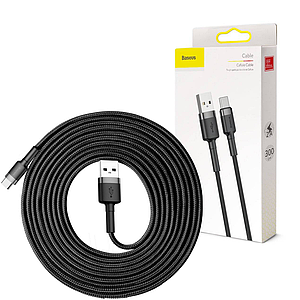 Кабель USB to Type-C 3 метри Baseus Cafule Flash Charging 2A Black / Grey (CATKLF-UG1) Чорний/Сірий
