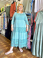 Женское летнее нарядное кружевное платье большого размера Бирюзовый