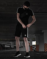 Мужской комплект Футболка Шорты Adidas летний с лампасами черный Спортивный костюм на лето Адидас