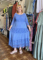 Женское летнее нарядное кружевное платье большого размера Голубой