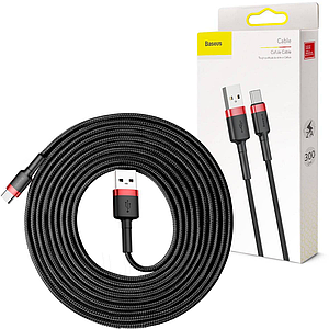 Кабель USB to Type-C 3 метра Baseus Cafule Flash Charging 2A Black / Red (CATKLF-U91)