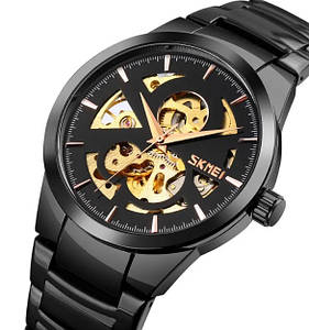 Чоловічий наручний годинник Skmei 9243 Skeleton, механічний, чорний