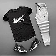 Комплект мужской Футболка + Штаны Nike AIR серо-черный Спортивный костюм летний весенний Найк Аир трикотажный