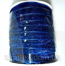 Оксамитова стрічка з люрексом 1см. боб. 46м, синя, фото 3