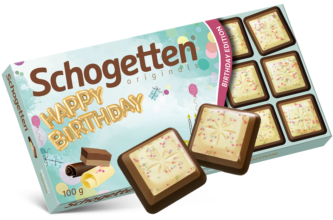 Шоколад Schogetten Happy Birtday мікс білого і чорного шоколаду 100 грамів, фото 1