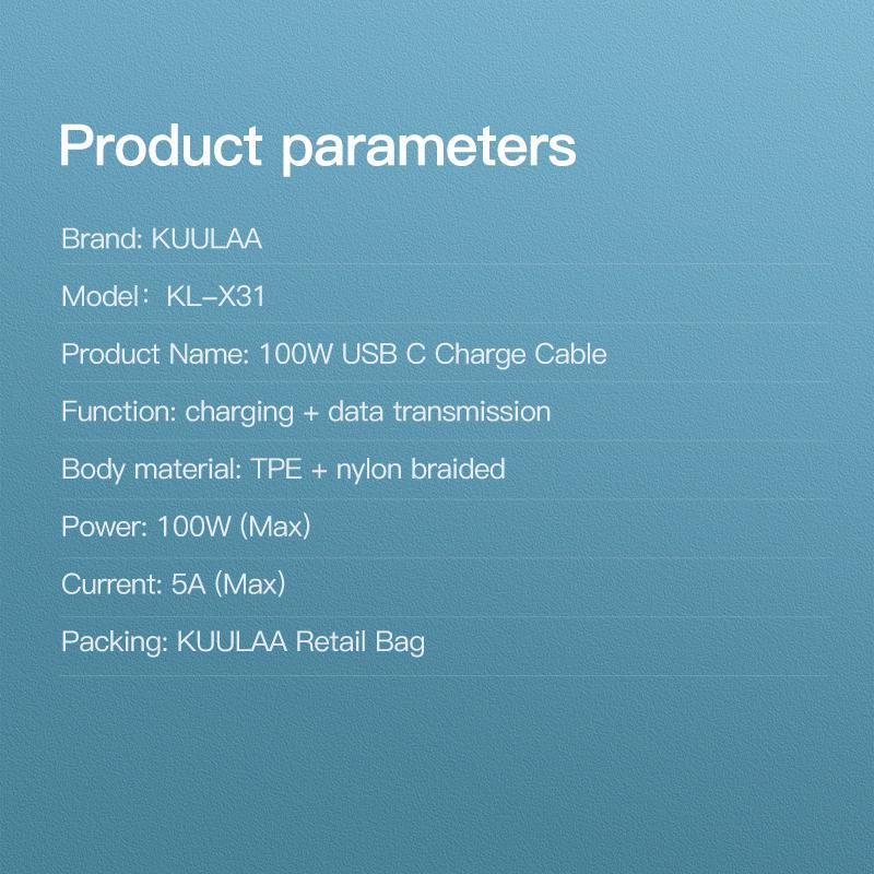 Кабель зарядный KUULAA Type-C to Type-C Emark 5А PD 100W QC4.0 3М Black (KL-X31) - фото 10 - id-p1639443271