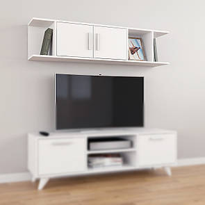 Тумба навісна, полиця над ТВ на 2 двері з відкритими секціями