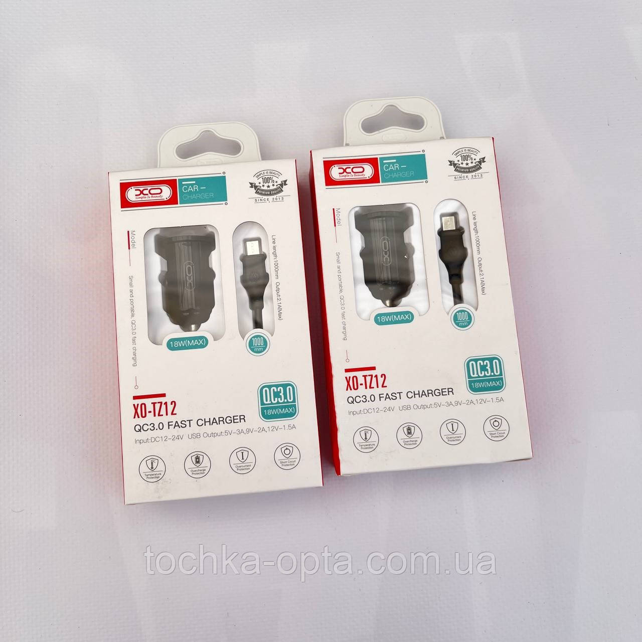 АЗП XO TZ12 QC3.0 1USB/18W + USB - MicroUSB чорний, фото 1