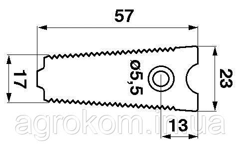 Вузька протиріжуча пластина 57-23 мм пальця жниварки комбайна Massey Ferguson
