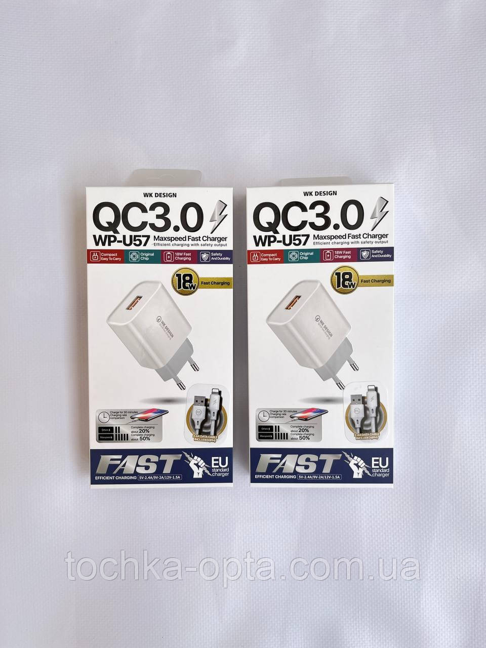 СЗП WK WP-U57i QC3.0 1USB/ 2.4A + USB - Lightning білий, фото 1