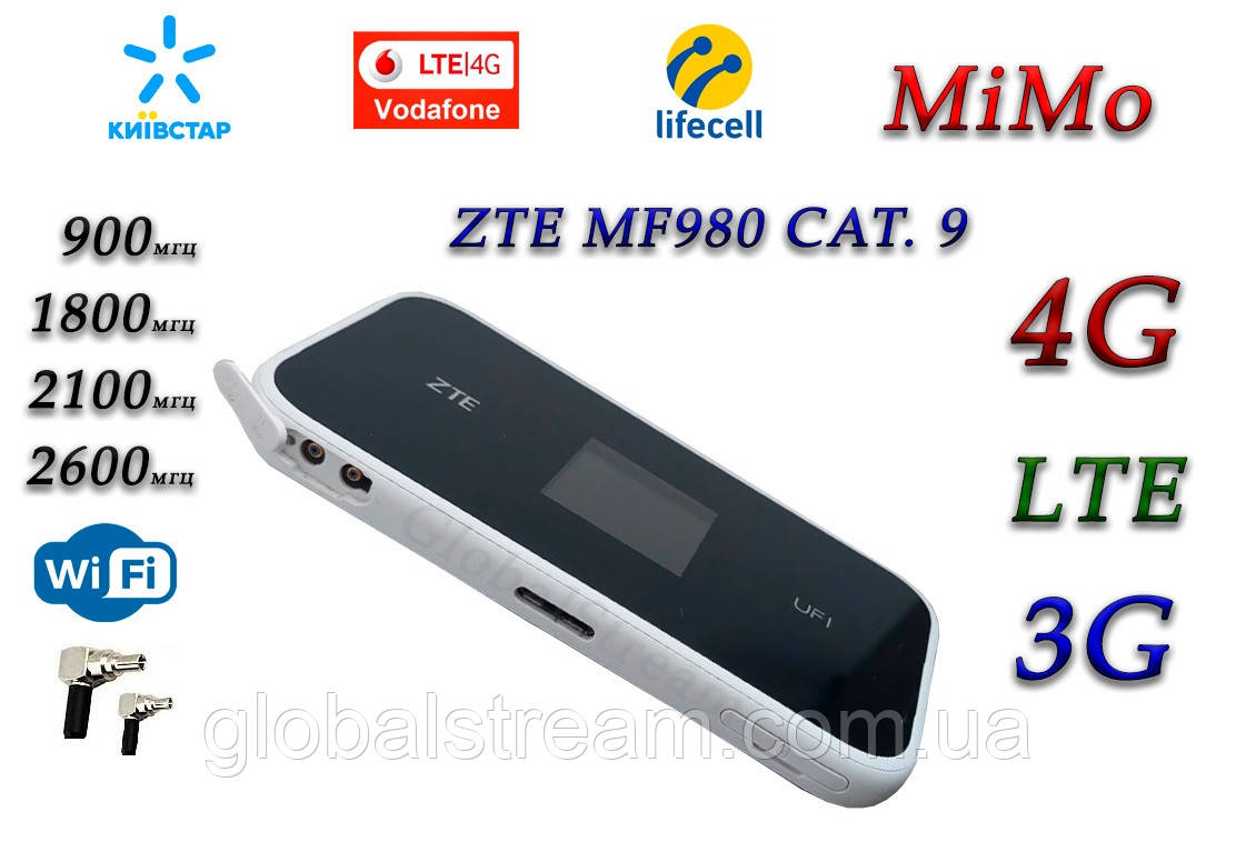 Мобільний модем 4G-LTE/3G WiFi Роутер ZTE MF980 CAT. 9 до 450 Мбіт/с (KS,VD,Life) під антену MiMo