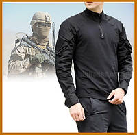 Мужская тактическая рубашка армейская с липучками под шевроны черная