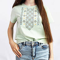Стильная молодежная футболка вышиванка мятного цвета летняя с коротким рукавом молодежная, ТМ Ладан