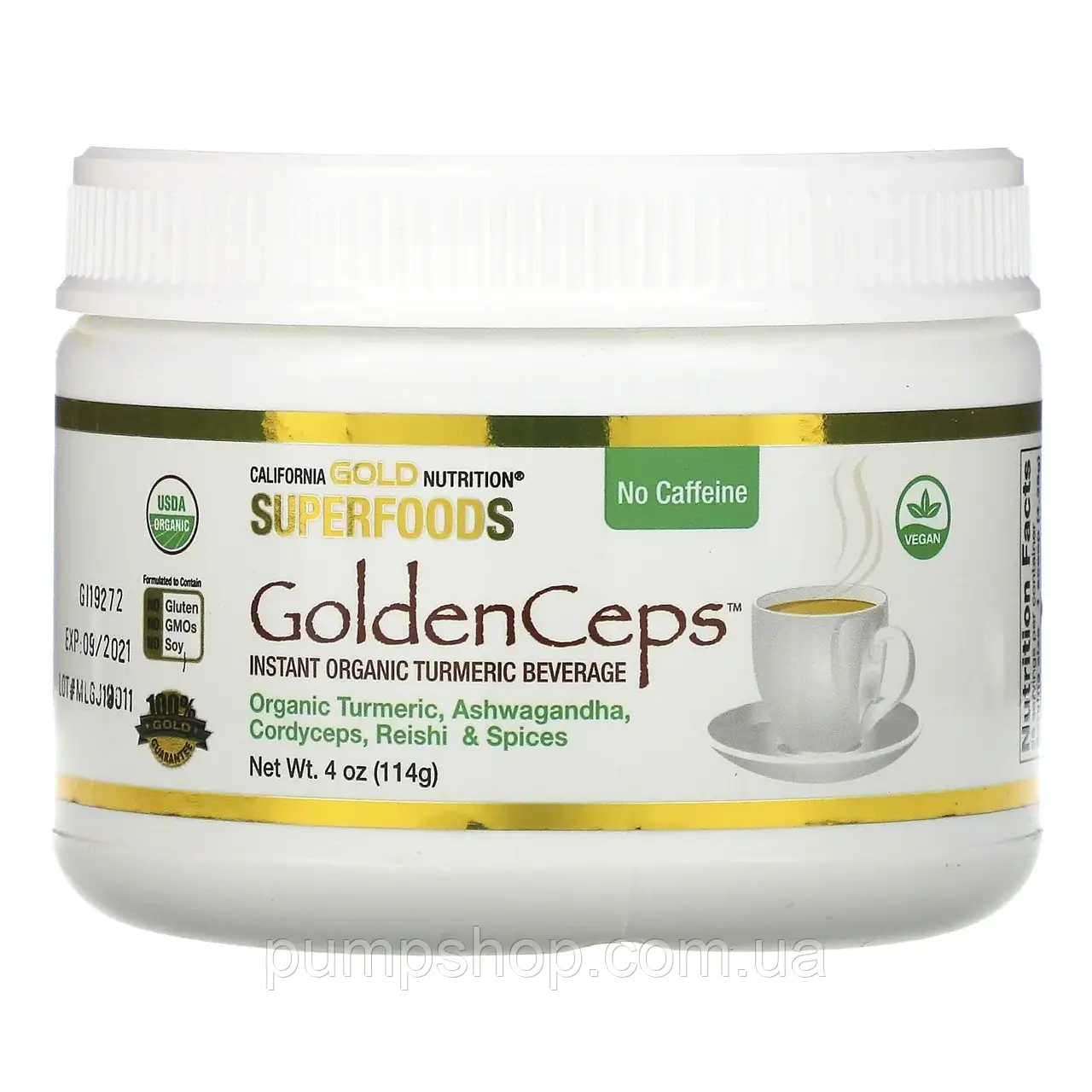 Куркума з адаптогенами California Gold Nutrition GoldenCeps Organic Turmeric with Adaptogens 114 г (уцінка термін по 9.23)