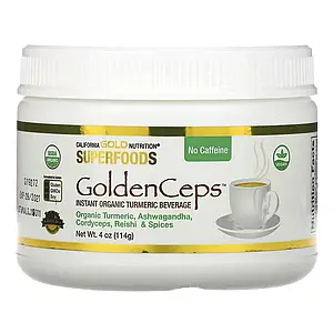 Куркума з адаптогенами California Gold Nutrition GoldenCeps Organic Turmeric with Adaptogens 114 г (уцінка термін по 9.23)