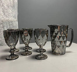 Набір глечик і келихи 7 предметів кубки "Зеркальний Смарагд 2" графіт