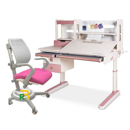 Комплект дитяча стіл-парта трансформер та крісло для дівчаток | Mealux Oxford MAX + Ergoback, фото 2