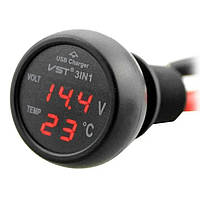 Часы термометр + вольтметр VST 706-1 в прикуриватель + USB (КРАСНЫЕ)