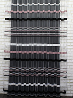 Якісний білий тюль з фатину з чорними, білими і пудровими смужками на метраж, висота 2.8 м (ROWI-PUDRA+SIYAH), фото 4