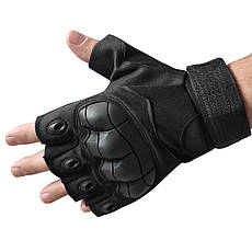 Тактичні чорні рукавички без пальців з посиленим захистом