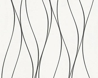 Німецькі шпалери 315618, з чорною хвилястою смужкою на білому, що світиться в темряві абстрактний і тонкий візерунок
