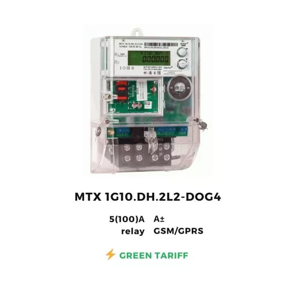 Лічильник MTX 1G10.DH.2L2-DOG4, 5(100)А, (А±), 1-ф., GPRS-модуль, многотарифний, Teletec