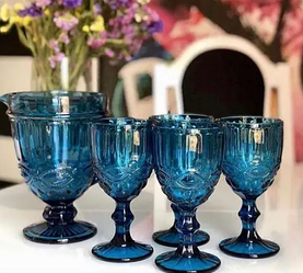 Комплект глечика та келихи Вінтаж синій 7 предметів